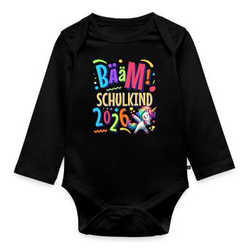 Einschulung Einhorn Schulanfänger 2026 - Baby Bio-Langarm-Body - Schwarz - Vorne