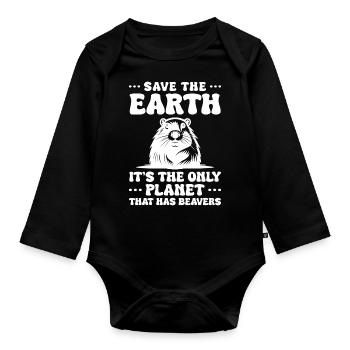 Biber Fluss Tierschutz Zootier - Baby Bio-Langarm-Body - Schwarz - Vorne