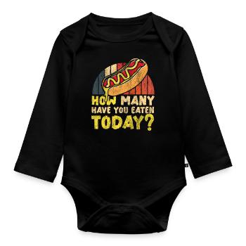 Hot Dog Adult Vintage How Many - Organic Longsleeve Baby Bodysuit - black - Front