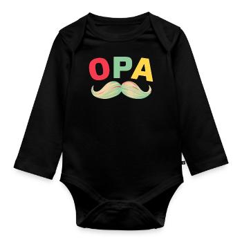 Opa Mustache Bester Opa Geburtstag Du wirst Opa - Baby Bio-Langarm-Body - Schwarz - Vorne