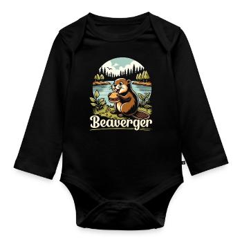 Lustiger Biber-liebhaber-nagetier-tier-niedlicher - Baby Bio-Langarm-Body - Schwarz - Vorne