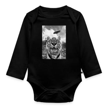 Tigre selfie OVNI - Body Bébé bio manches longues - noir - Devant