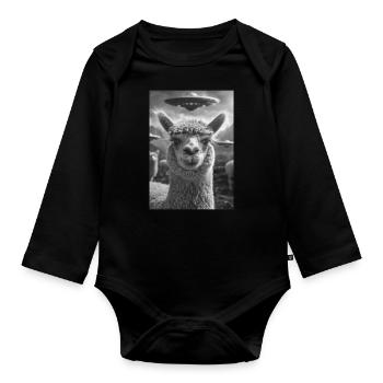 Ufo Selfie Alpaca - Organic Longsleeve Baby Bodysuit - black - Front