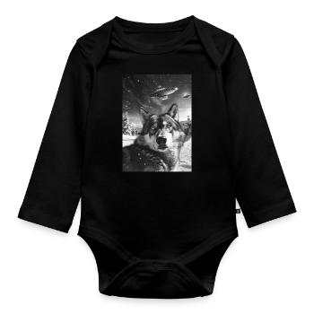 Ufo Selfie Wolf - Organic Longsleeve Baby Bodysuit - black - Front