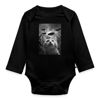 Chat selfie OVNI - Body Bébé bio manches longues - noir - Devant
