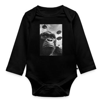 Gorille selfie OVNI - Body Bébé bio manches longues - noir - Devant
