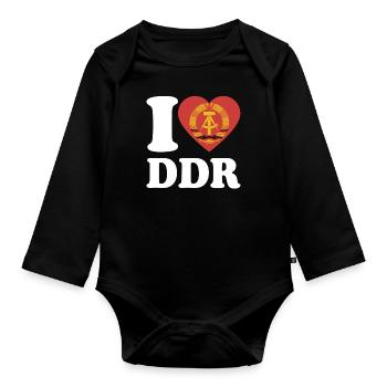 I Love DDR - Herz - Ostalgie - Baby Bio-Langarm-Body - Schwarz - Vorne