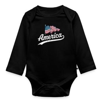 Amerika Flagge - Baby Bio-Langarm-Body - Schwarz - Vorne