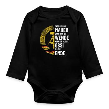 Ossi bis zum Ende - DDR Spruch - Baby Bio-Langarm-Body - Schwarz - Vorne