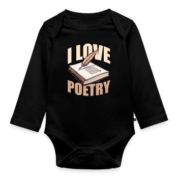 amateur de poésie j’aime poésie écriture lecteur livresque - Body Bébé bio manches longues - noir - Devant