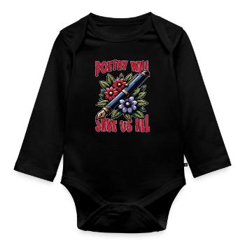 Poetry Will Save Us All Literature Poetry Lover - Baby Bio-Langarm-Body - Schwarz - Vorne