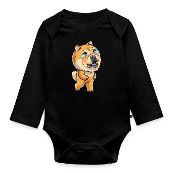 Chow-chow-hund-emoticon - Baby Bio-Langarm-Body - Schwarz - Vorne