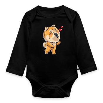 Chow-chow-hund-emoticon - Baby Bio-Langarm-Body - Schwarz - Vorne