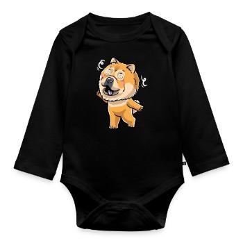 Chow-chow-hund-emoticon - Baby Bio-Langarm-Body - Schwarz - Vorne