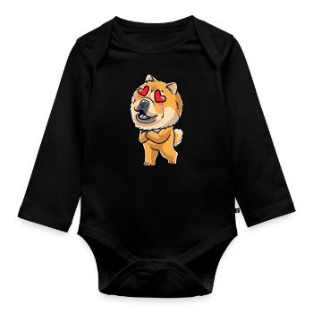 Chow-chow-hund-emoticon - Baby Bio-Langarm-Body - Schwarz - Vorne