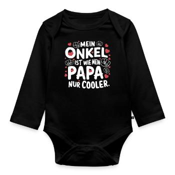 Mein Onkel ist wie mein Papa nur cooler - Baby Bio-Langarm-Body - Schwarz - Vorne