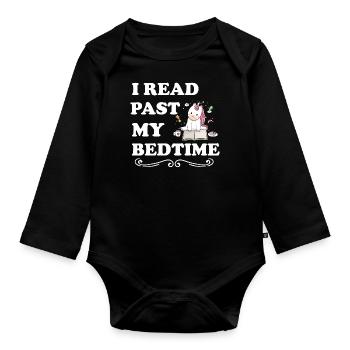 Je lis licorne après le coucher - Body Bébé bio manches longues - noir - Devant