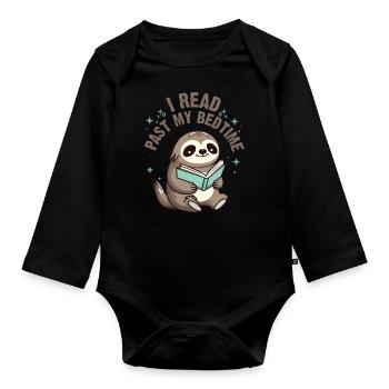 Je lis après le coucher lire paresseux - Body Bébé bio manches longues - noir - Devant