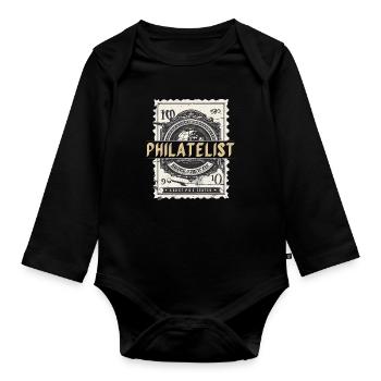 Stamp Collector Philatelist Loves Stamp Collecting - Baby Bio-Langarm-Body - Schwarz - Vorne