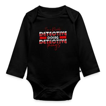 Snoopers investigate secret agent - Organic Longsleeve Baby Bodysuit - black - Front