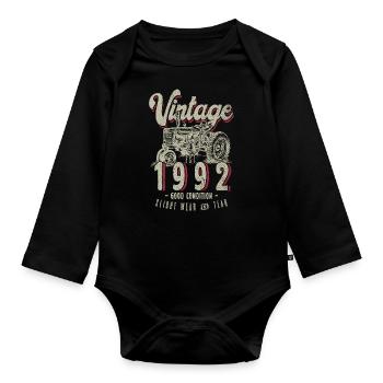Oldtimer Traktor Bauer Geburtstag Jahrgang 1992 - Baby Bio-Langarm-Body - Schwarz - Vorne
