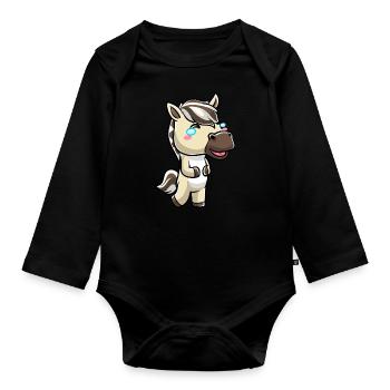 Émoticône Kawaii Cheval du Fjord - Body Bébé bio manches longues - noir - Devant