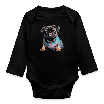 Carlin mignon - Body Bébé bio manches longues - noir - Devant