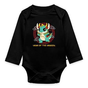 Year Of Dragon Cute Zodiac Kawaii New Year - Organic Longsleeve Baby Bodysuit - black - Front
