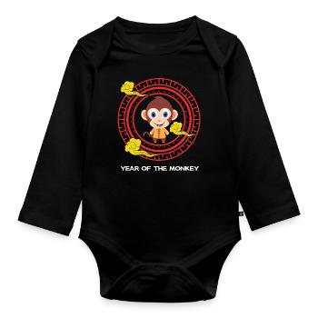Year Of The Monkey Kawaii Zodiac Chinese New Year - Organic Longsleeve Baby Bodysuit - black - Front