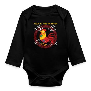 Année du Coq Kawaii Zodiac Nouvel An Chinois - Body Bébé bio manches longues - noir - Devant