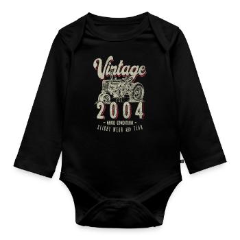 Oldtimer Traktor Bauer Geburtstag Jahrgang 2004 - Baby Bio-Langarm-Body - Schwarz - Vorne