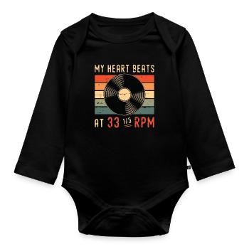 Disques vinyles Mon cœur bat chez Retro Vinyl Player - Body Bébé bio manches longues - noir - Devant