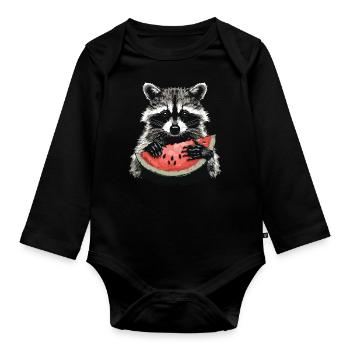 Mignon raton laveur raton laveur nature bébé raton laveur forêt - Body Bébé bio manches longues - noir - Devant