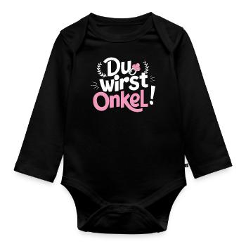 Du wirst Onkel Mädchen! Überraschung Baby Ankunft - Baby Bio-Langarm-Body - Schwarz - Vorne
