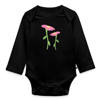 Flower Symbol Blossom Plant Two Flowers - Organic Longsleeve Baby Bodysuit - black - Front