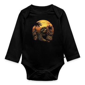 Sloth Sloth Animal Sloth Wilderness Beach Palm Trees - Organic Longsleeve Baby Bodysuit - black - Front