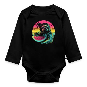 Sloth Animal Sloth Wilderness Beach Palm Trees - Organic Longsleeve Baby Bodysuit - black - Front