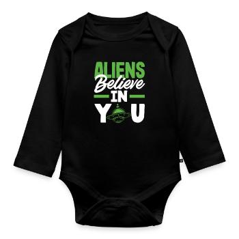 Lustiges Alien Außerirdische Geschenk - Baby Bio-Langarm-Body - Schwarz - Vorne