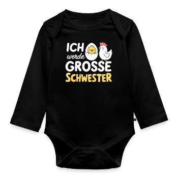Große Schwester Geschenkidee Schwangerschaft - Baby Bio-Langarm-Body - Schwarz - Vorne