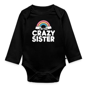 Verrückte Schwester Regenbogen Große Schwester - Baby Bio-Langarm-Body - Schwarz - Vorne
