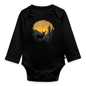 Deer Forest Deer Nature Sunset - Organic Longsleeve Baby Bodysuit - black - Front