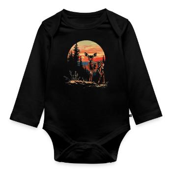 Fawn Deer Forest Deer Nature Sunset - Organic Longsleeve Baby Bodysuit - black - Front