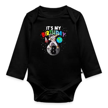 8e anniversaire sur la lune Les enfants C’est mon anniversaire - Body Bébé bio manches longues - noir - Devant