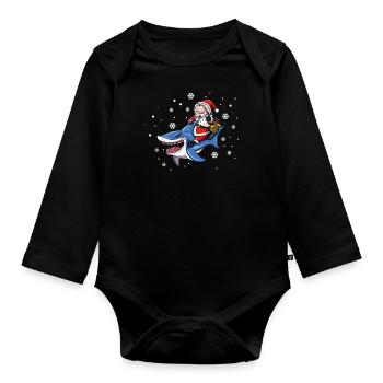 Santa Claus Rides Shark Christmas Hat Gift - Organic Longsleeve Baby Bodysuit - black - Front