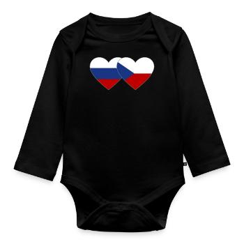 Russia Czech Republic Flag Heart Flag - Organic Longsleeve Baby Bodysuit - black - Front