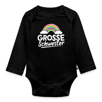 Große Schwester Regenbogen Schwangerschaft - Baby Bio-Langarm-Body - Schwarz - Vorne