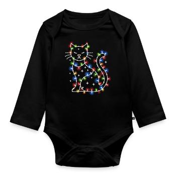 Cat Christmas Holiday Time - Organic Longsleeve Baby Bodysuit - black - Front