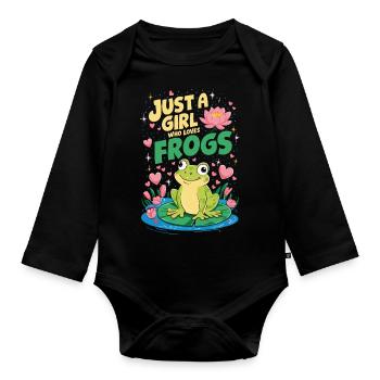 Juste une fille qui aime les grenouilles - Body Bébé bio manches longues - noir - Devant