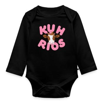 Kuh Kurios Lustige Kühe Landwirtin Bauernhof - Baby Bio-Langarm-Body - Schwarz - Vorne