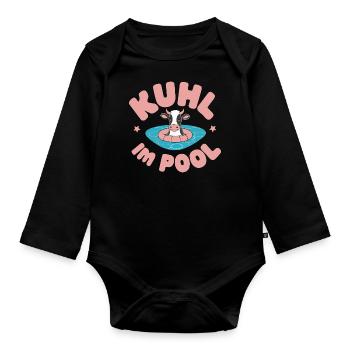 Kühl Pool Kuh Bauernhof Bauer Lustig Geschenk - Baby Bio-Langarm-Body - Schwarz - Vorne